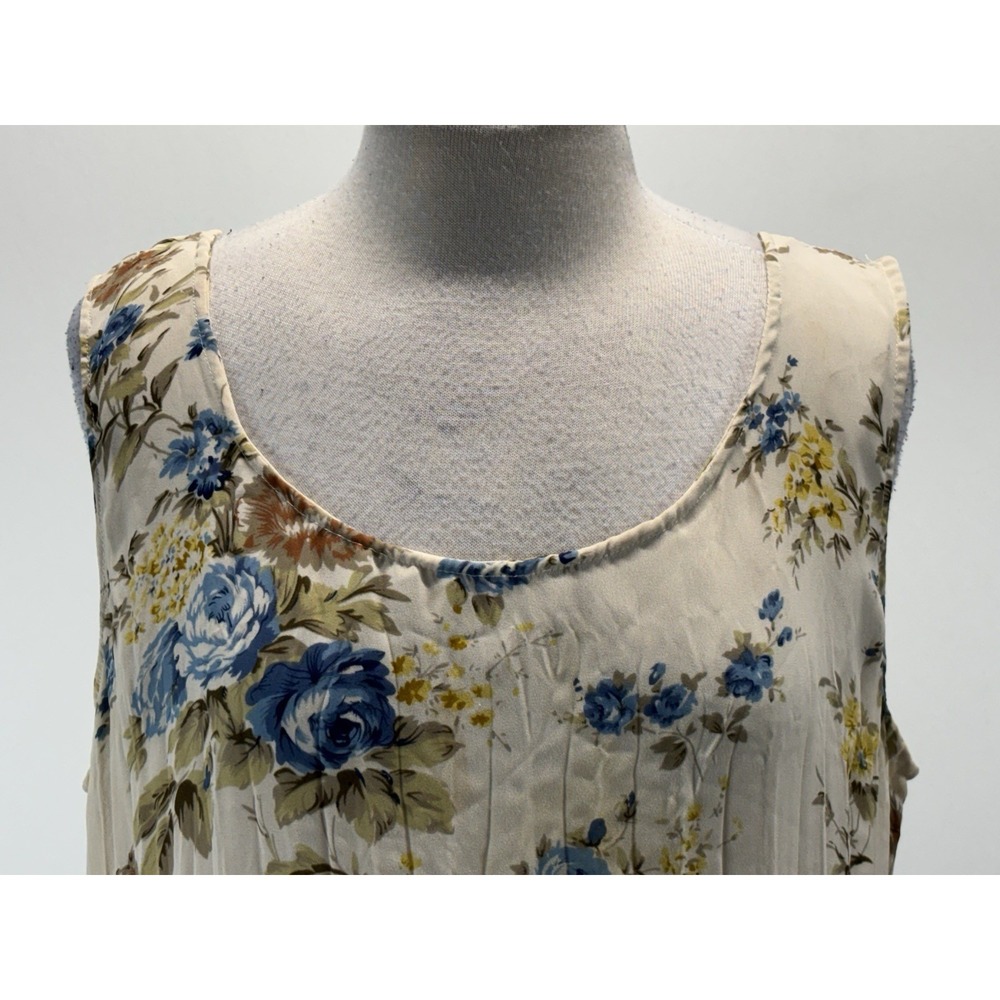 Robbie Bee Floral Patchwork Maxi Dress Womens XL Blue Yellow Crinkle Boho Tiered - Picture 5 of 8